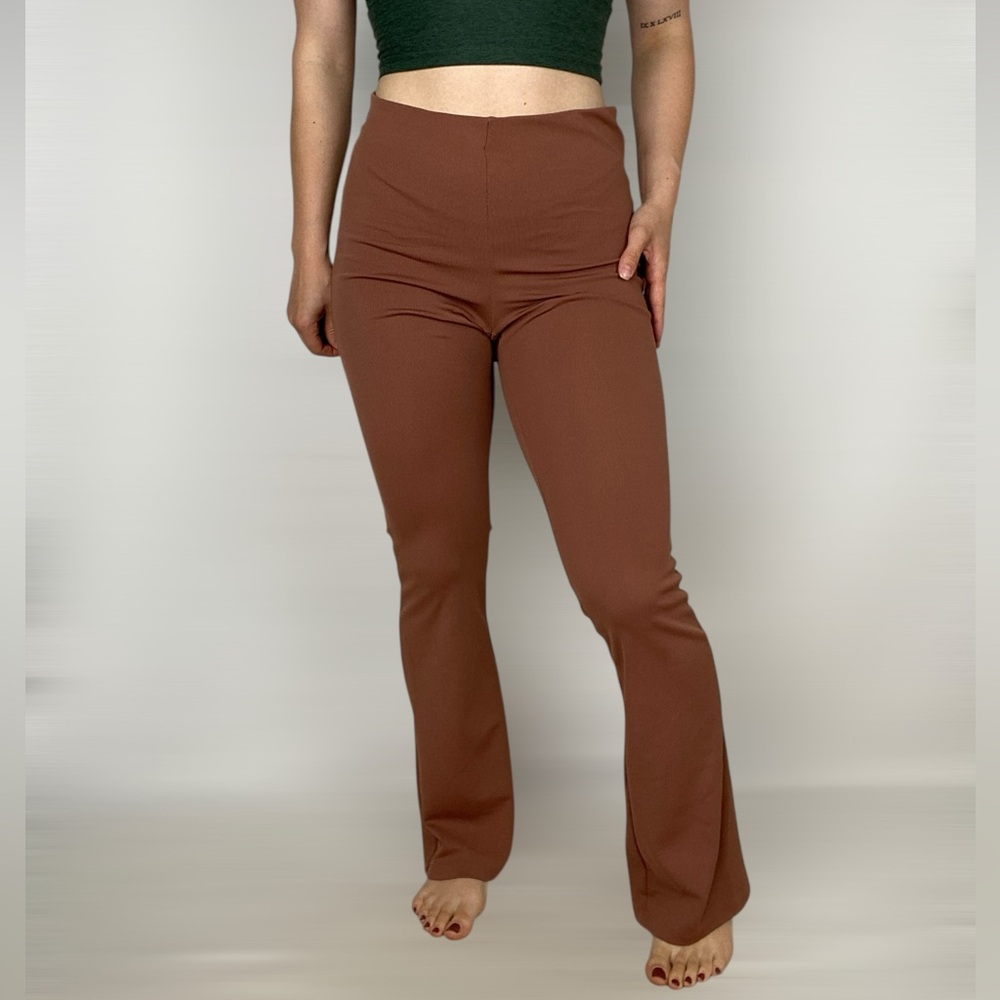WILFRED Candace Pant Mocha‎ Sorbet High Rise Flare Ribbed